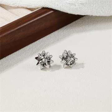 QLUYCKW Crystal Christmas Earrings Cute Handmade Sparkly Snowflake Snowman Red Green Tree Star Statement Dangle Drop Earrings Winter Holiday Jewelry for Women Xmas (Silver Christmas Bow)