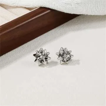 QLUYCKW Crystal Christmas Earrings Cute Handmade Sparkly Snowflake Snowman Red Green Tree Star Statement Dangle Drop Earrings Winter Holiday Jewelry for Women Xmas (Silver Christmas Bow)