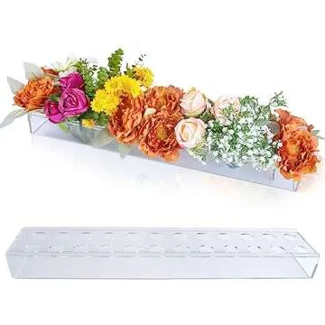 24'' Acrylic Flower Vase Rectangular with Holes Long Low Clear Vases Table Centerpieces Rectangle Fl...