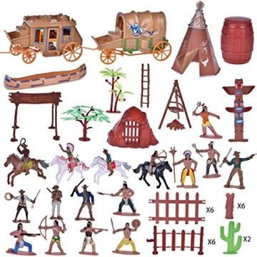 61 PCs Wild West Cowboys and Indians Toy Figure Set for Kids