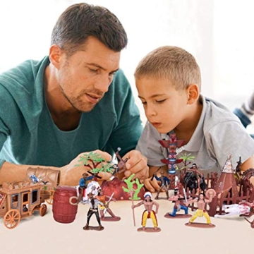 61 PCs Wild West Cowboys and Indians Toy Figure Set for Kids