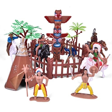 61 PCs Wild West Cowboys and Indians Toy Figure Set for Kids