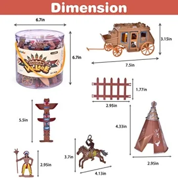 61 PCs Wild West Cowboys and Indians Toy Figure Set for Kids