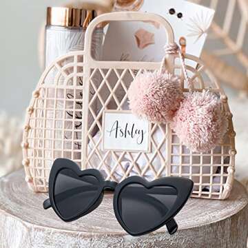 Lorcolais Bachelorette Party Favors Heart Shape Sunglasses,Retro Cat Eye Sunglasses Bridesmaid Proposal Gifts for Women Party Wedding Eyewear(Black-12 Pack)