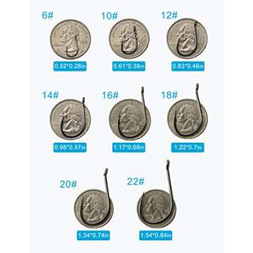 Beoccudo Fishing Hooks Freshwater Saltwater Fishing Gear Fishing Tackle Large Size Set, Worm Soft Bait Jig Fishhooks, Size 22 20 18 16 14 12 10 6