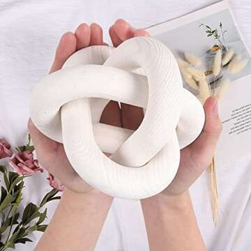 Large Wood Knot Decor, 3-Link Wood Chain Link Decor, Hand Carved Decorative Wood Knot for Coffee Tab...