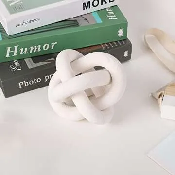 Large Wood Knot Decor, 3-Link Wood Chain Link Decor, Hand Carved Decorative Wood Knot for Coffee Table, Entryway Modern Farmhouse Shelf Decor (White)