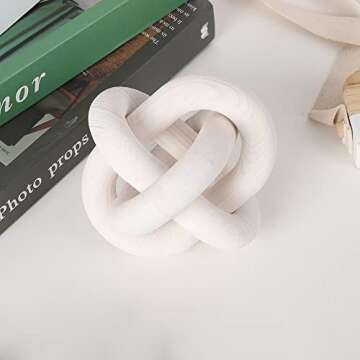 Large Wood Knot Decor, 3-Link Wood Chain Link Decor, Hand Carved Decorative Wood Knot for Coffee Table, Entryway Modern Farmhouse Shelf Decor (White)