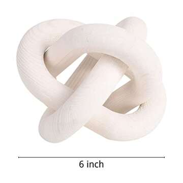 Large Wood Knot Decor, 3-Link Wood Chain Link Decor, Hand Carved Decorative Wood Knot for Coffee Table, Entryway Modern Farmhouse Shelf Decor (White)