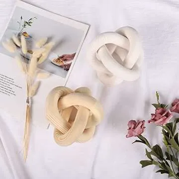 Large Wood Knot Decor, 3-Link Wood Chain Link Decor, Hand Carved Decorative Wood Knot for Coffee Table, Entryway Modern Farmhouse Shelf Decor (White)