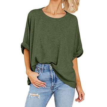 Women Oversized T-Shirt Summer Casual Short Sleeve Loose Tee Tops Army Green