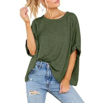 Women Oversized T-Shirt Summer Casual Short Sleeve Loose Tee Tops Army Green