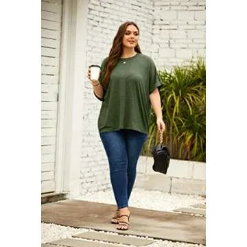 Women Oversized T-Shirt Summer Casual Short Sleeve Loose Tee Tops Army Green