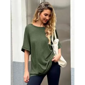 Women Oversized T-Shirt Summer Casual Short Sleeve Loose Tee Tops Army Green
