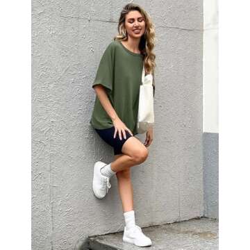 Women Oversized T-Shirt Summer Casual Short Sleeve Loose Tee Tops Army Green