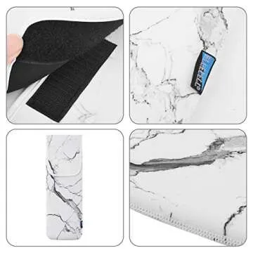 Bluecell Heat Resistant Neoprene Curling Iron Holder Cover Bag Flat Iron Curling Wand Travel Case Pouch 15 x 5 Inches,White Marble Pattern