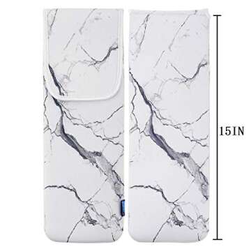 Bluecell Heat Resistant Neoprene Curling Iron Holder Cover Bag Flat Iron Curling Wand Travel Case Pouch 15 x 5 Inches,White Marble Pattern