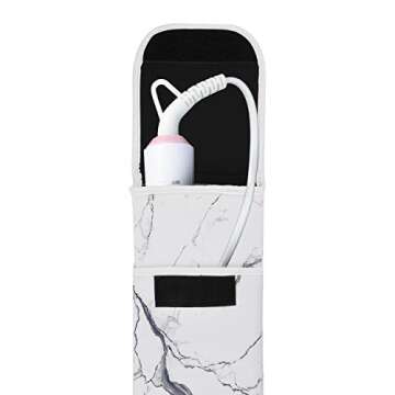 Bluecell Heat Resistant Neoprene Curling Iron Holder Cover Bag Flat Iron Curling Wand Travel Case Pouch 15 x 5 Inches,White Marble Pattern