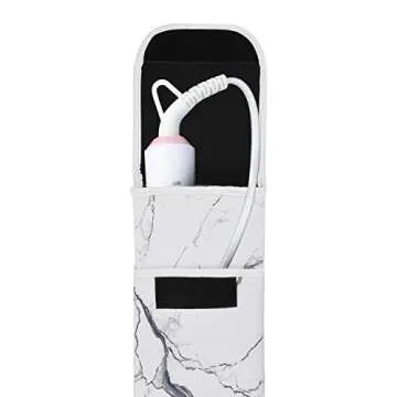 Bluecell Heat Resistant Neoprene Curling Iron Holder Cover Bag Flat Iron Curling Wand Travel Case Pouch 15 x 5 Inches,White Marble Pattern