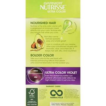 Garnier Nutrisse Ultra Color Nourishing Hair Color Creme, V2 Dark Intense Violet (Packaging May Vary...