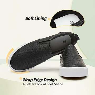 TUOPIN Womens Synthetic Leather Slip On Shoes,Padded Collar Slip on Sneakers for Women,Casual Loafers Walking Shoes(Black.US10)