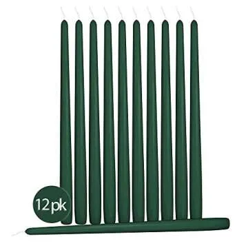 Hyoola 12 Pack Tall Taper Candles - 10 Inch Hunter Green Dripless, Unscented Dinner Candle - Paraffi...