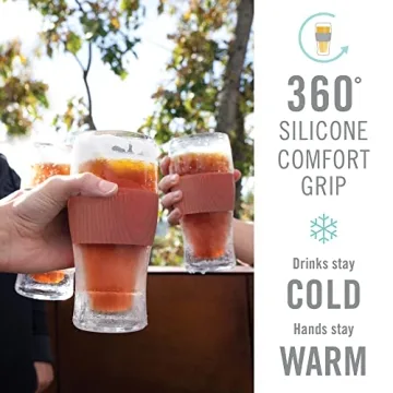 Host Freeze, Frozen Mugs, Freezable Pint Set, Beer Keep Your Drinks Cold, Double Walled Insulated Glasses, Tumbler for Iced Coffee, 16oz, Set of 2, Wood