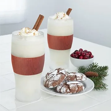 Host Freeze, Frozen Mugs, Freezable Pint Set, Beer Keep Your Drinks Cold, Double Walled Insulated Glasses, Tumbler for Iced Coffee, 16oz, Set of 2, Wood