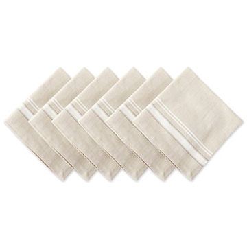 DII French Stripe Tabletop Collection Farmhouse Style Dining Table Linen Napkin Set, 20x20, Taupe/Wh...