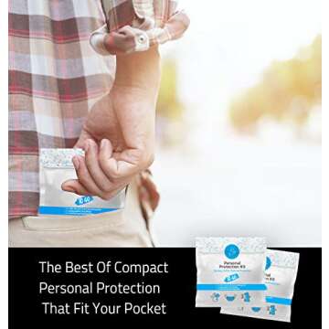 Mini Personal Protection Kit To-Go - 10 PACK! Mask, Hand Sanitizing Gel, Sanitizing Cleansing Wipe Packets. PPE On the Go! Single use Disposable Pocket-sized! Ideal for travel!