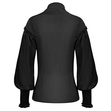 Scarlet Darkness Women Victorian Blouse Button Down V Neck Shirt Ruffle Top 79-Black M
