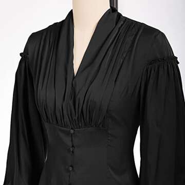 Scarlet Darkness Women Victorian Blouse Button Down V Neck Shirt Ruffle Top 79-Black M