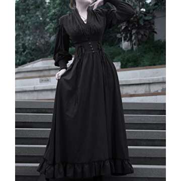 Scarlet Darkness Women Victorian Blouse Button Down V Neck Shirt Ruffle Top 79-Black M