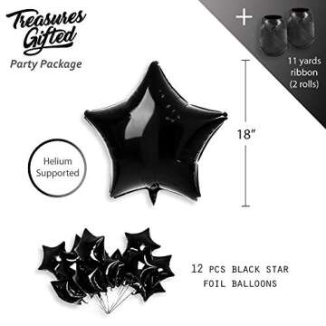 Treasures Gifted Black Star Balloons - Black Mylar Star Balloons - Black Star Foil Balloons - Black Star Mylar Balloons (Globos Estrellas) - 18 Inch Star Balloons - 12 Pack Foil Star Balloons, Black