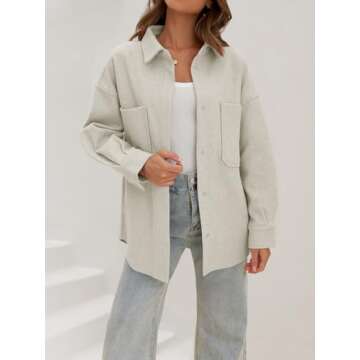 MEROKEETY Women's 2024 Fall Oversized Long Sleeve Shacket Jacket Button Down Wool Blend Coats with Pockets