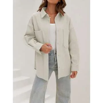 MEROKEETY Women's 2024 Fall Oversized Long Sleeve Shacket Jacket Button Down Wool Blend Coats with Pockets