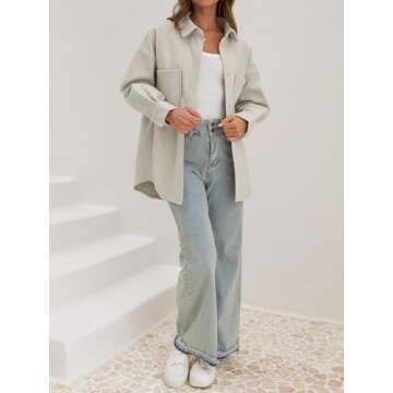 MEROKEETY Women's 2024 Fall Oversized Long Sleeve Shacket Jacket Button Down Wool Blend Coats with Pockets