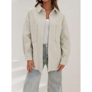 MEROKEETY Women's 2024 Fall Oversized Long Sleeve Shacket Jacket Button Down Wool Blend Coats with Pockets