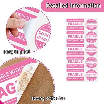 600 PCS Fragile Stickers for Shipping Do Not Trample or Fold Stickers Do Not Drop Labels for Shipping Mailing Envelops Cartons Pallets Adhesive Labels(Pink)