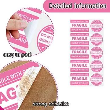 600 PCS Pink Fragile Stickers for Safe Shipping & Organizing