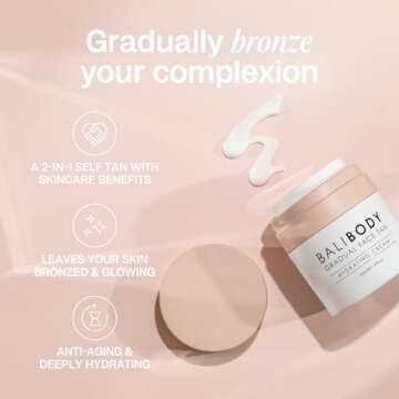 Bali Body Gradual Face Tan | Daily Facial Moisturizer for Natural Looking Gradual Bronze Glow | Anti-Aging, Hydrating Cream for All Skin Types | Vegan, Cruelty Free, Australian Made (50 ml/1.69 fl oz)