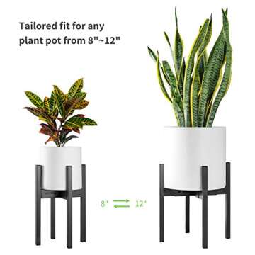 FaithLand Plant Stand, Adjustable Size Fits 8 9 10 11 12 Inches Plant Pot, Metal Planter Stand, Mid Century Expandable Plant Holder Indoor Outdoor, Adjustable Width: 8”-12” - Easy Assembly