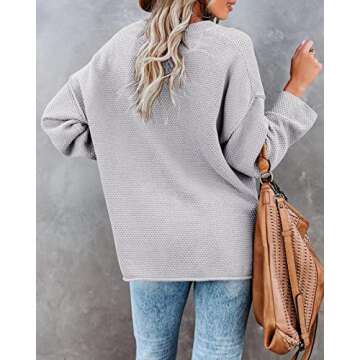 Saodimallsu Women's Oversized Sweaters Batwing Long Sleeve Loose V Neck Button Henley Tops Pullover Knit Jumper Gray