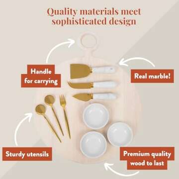 The Bamboo Abode Charcuterie Board Gift Set, White Wood: Unique Mother's Day Gifts For Mom, House Warming Gifts New Home, Wedding Gifts for Couple, Bridal Shower Gift