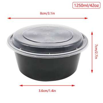 42 oz 25 Pack Disposable Serving Bowls Meal Prep Container Plastic Round Food Containers with Lids f...