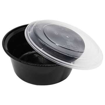 42 oz 25 Pack Disposable Serving Bowls Meal Prep Container Plastic Round Food Containers with Lids for Healthy Portion Control Reusable Fruit Salad Tray