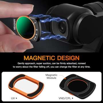 MINGVEN Adjustable Magnetic ND Filters Set for DJI Osmo Pocket 3 Creator Combo, Adjustable ND Filters 1-5 Stops + 6-9 Stops - 4 Pack (CPL, UV, VND2-32 VND64-512)