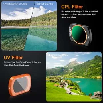 MINGVEN Adjustable Magnetic ND Filters Set for DJI Osmo Pocket 3 Creator Combo, Adjustable ND Filters 1-5 Stops + 6-9 Stops - 4 Pack (CPL, UV, VND2-32 VND64-512)