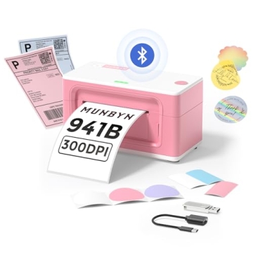 MUNBYN Bluetooth Thermal Label Printer 941B, Wireless 300DPI 4x6 Shipping Label Printer for Small Bu...
