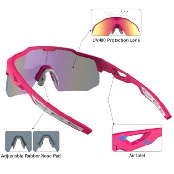 HAAYOT Polarized Cycling Glasses,Sports Sunglasses for Men Women,Baseball Biking Running Sunglasses 5 Lenses Orange Pink